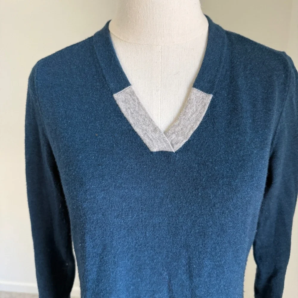 Smartwool Womens Merino Wool Blend V-Neck Tunic Sweater Teal Blue XS - Picture 2 of 10